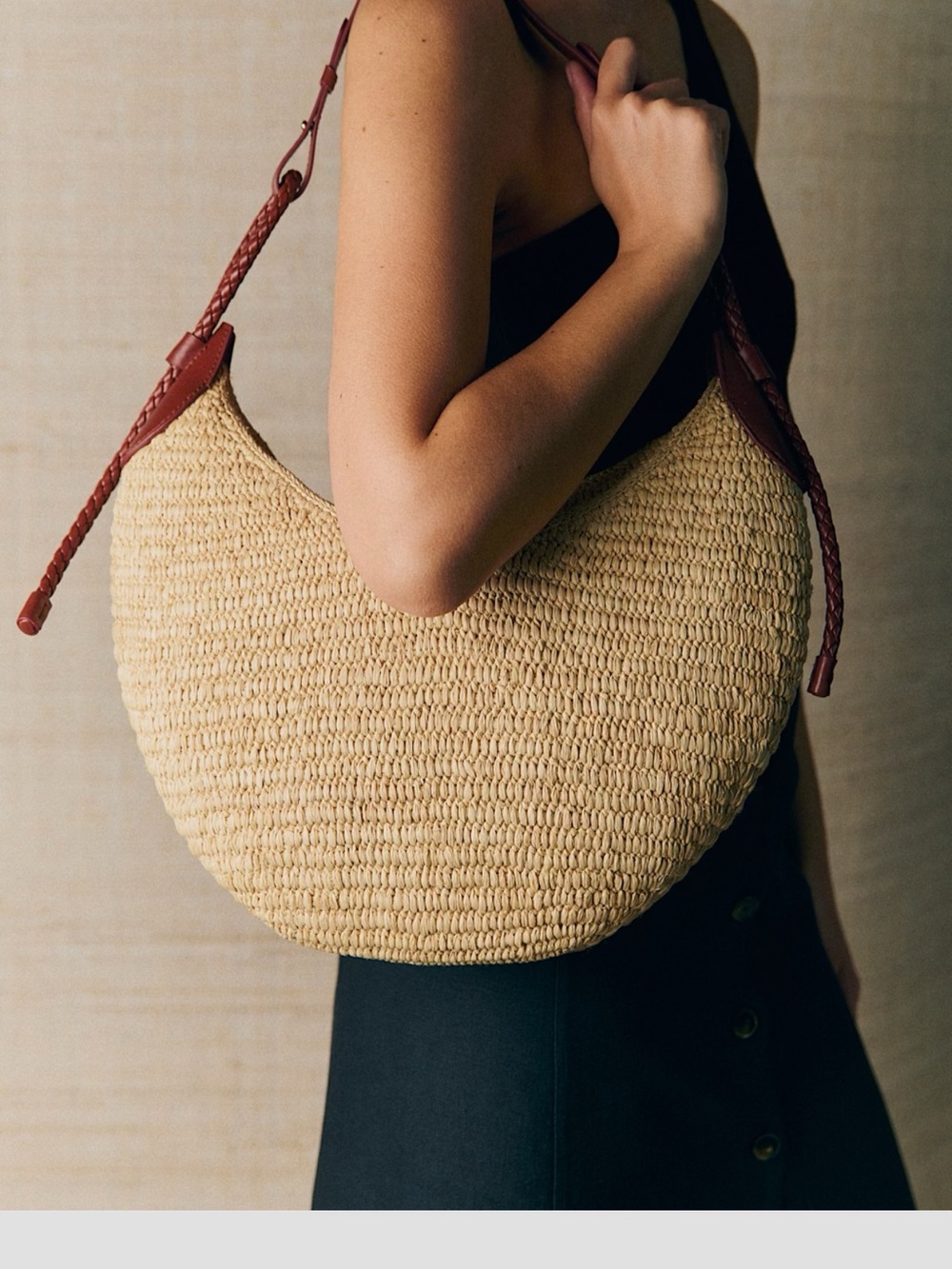 Sezane Gaston Crescent Raffia Bag